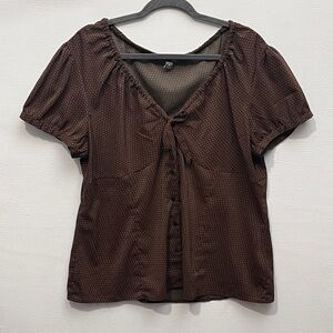 Apt. 9 Brown Polka Dot Y2K Puff Sleeve Blouse XL